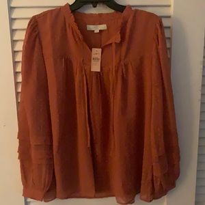 NWT pleated blouse Loft rosy grapefruit 14w